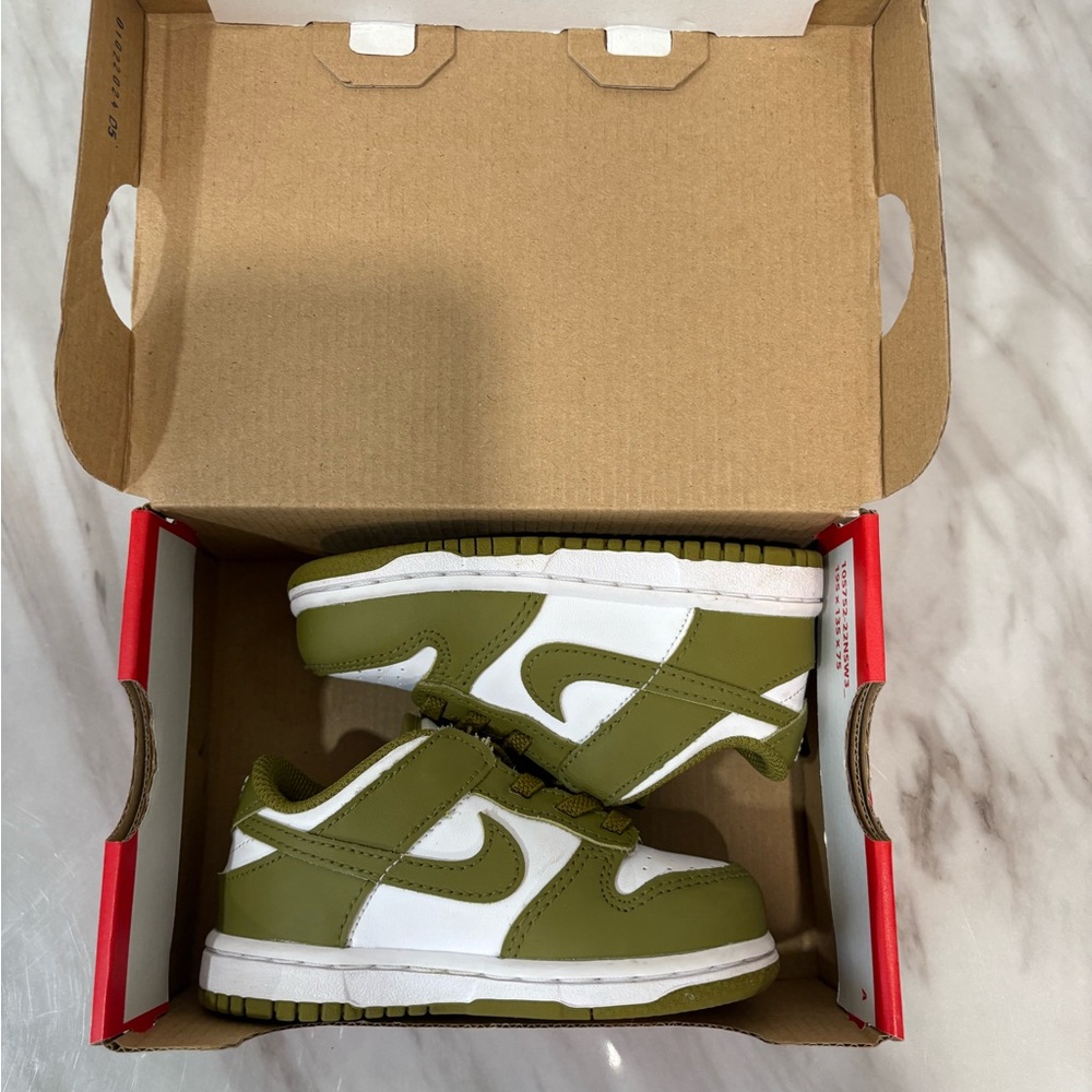 Nike Dunks 7c Olive Green and White